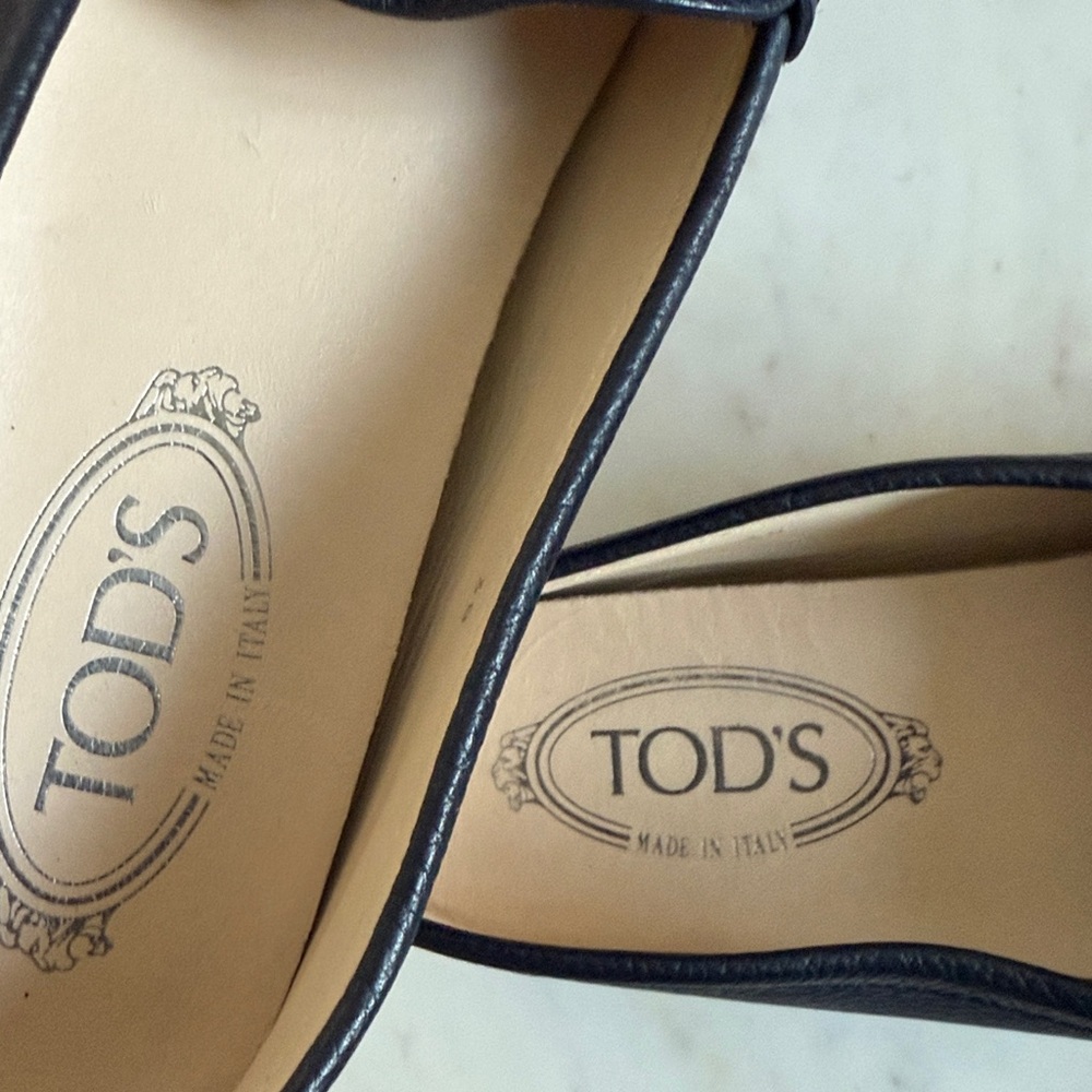 Tod’s Blue Pebbled Leather Penny Loafers Size 38 Classic Slip On Flats Luxury - Picture 15 of 15